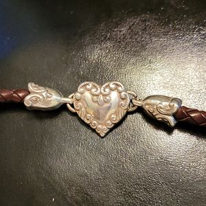 BRIGHTON Vintage Braided Leather Heart Bracelet